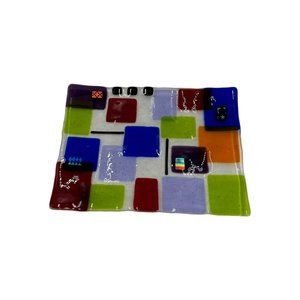 Rectangular Art Glass Fused Glass Platter Bright Colors Appetizer Plater